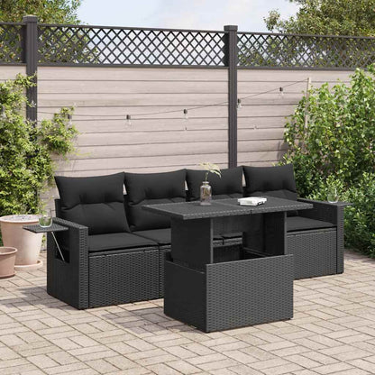 Set Divani da Giardino 5 pz con Cuscini in Polyrattan Nero | homemem39
