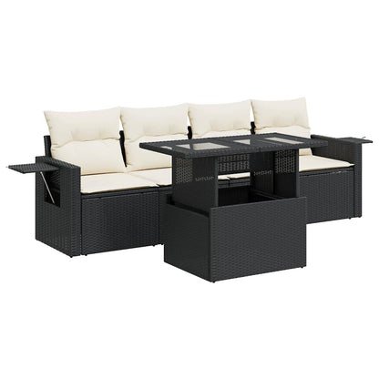 Set Divani da Giardino 5 pz con Cuscini in Polyrattan Nero | homemem39