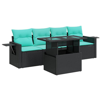 Set Divano da Giardino 5 pz Cuscini Nero Polyrattan e Acacia | homemem39