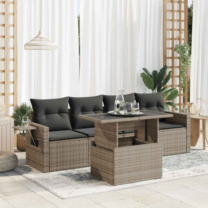 Set Divano da Giardino 5 pz con Cuscini Grigio in Polyrattan | homemem39