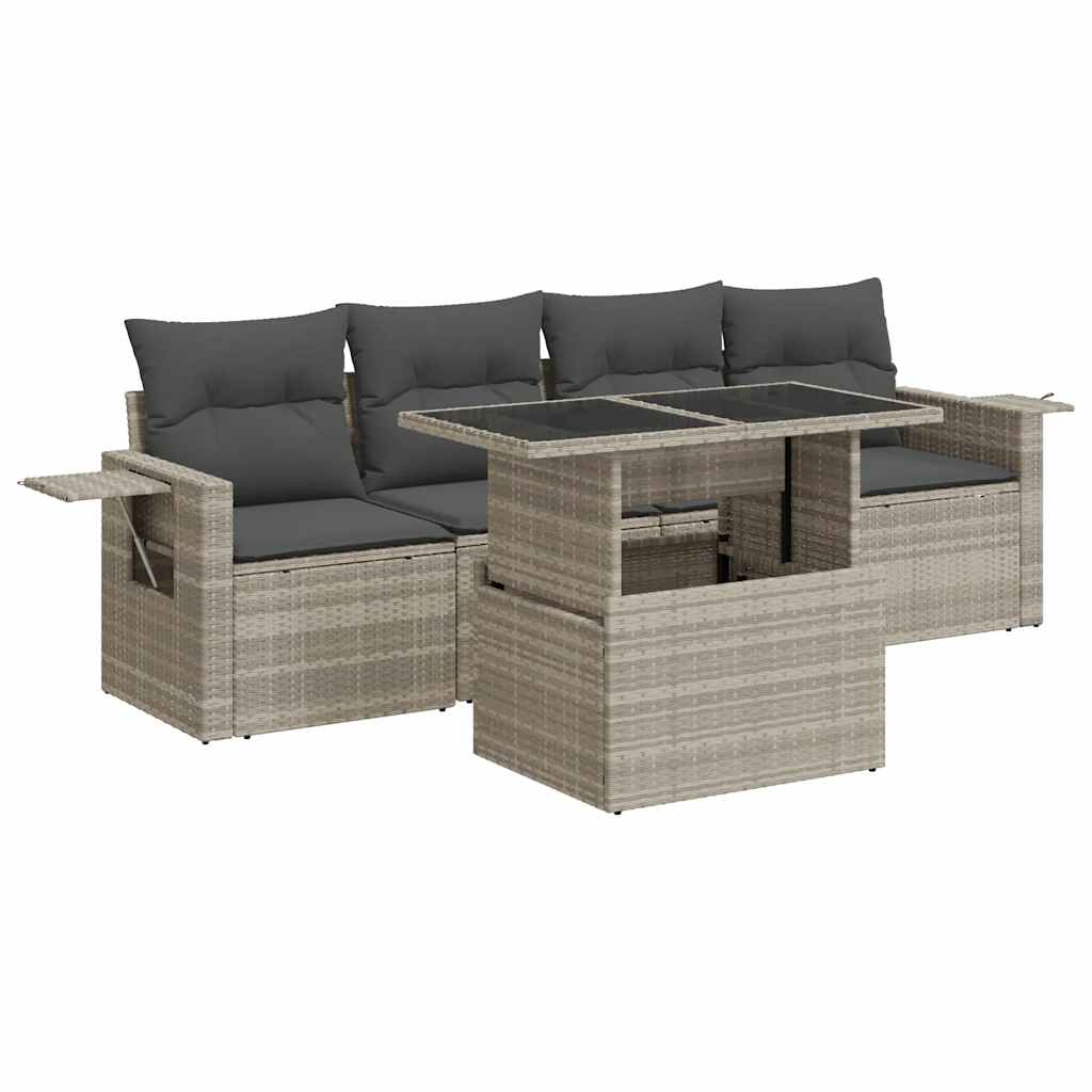 Set Divano da Giardino 5pz con Cuscini Grigio Chiaro Polyrattan - homemem39
