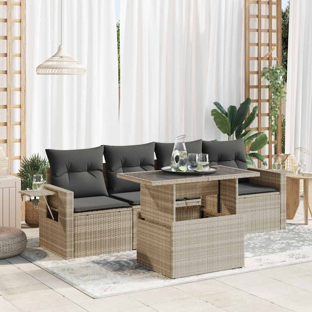 Set Divano da Giardino 5pz con Cuscini Grigio Chiaro Polyrattan | homemem39
