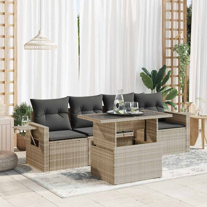 Set Divano da Giardino 5pz con Cuscini Grigio Chiaro Polyrattan - homemem39