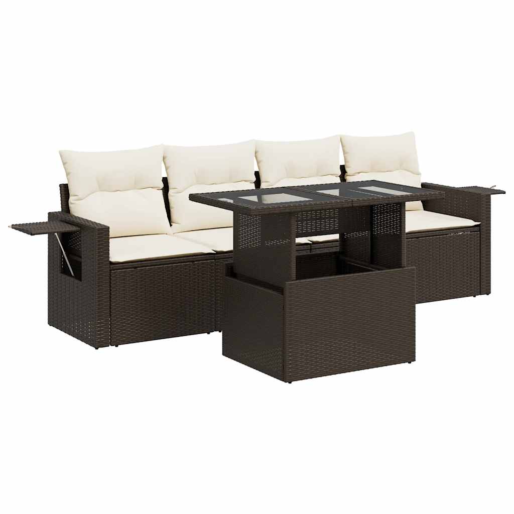 Set Divano da Giardino 5 pz con Cuscini Marrone in Polyrattan - homemem39