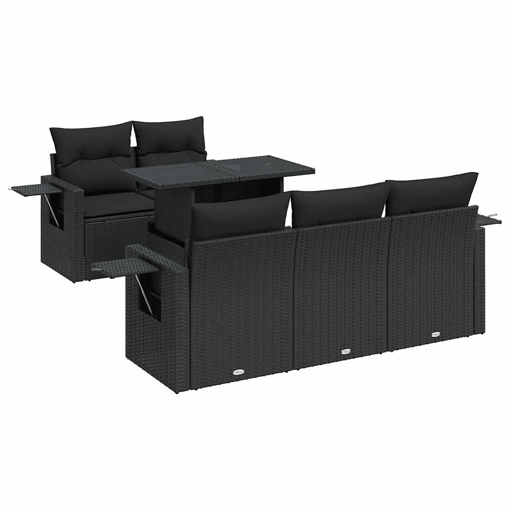 Set Divano da Giardino 6 pz con Cuscini Nero in Polyrattan | homemem39