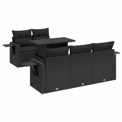 Set Divano da Giardino 6 pz con Cuscini Nero in Polyrattan | homemem39