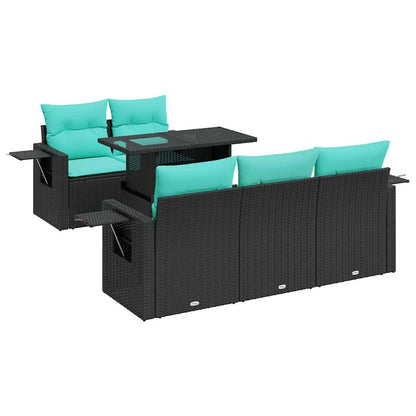 Set Divano Giardino 6 pz con Cuscini Nero Polyrattan Acacia | homemem39