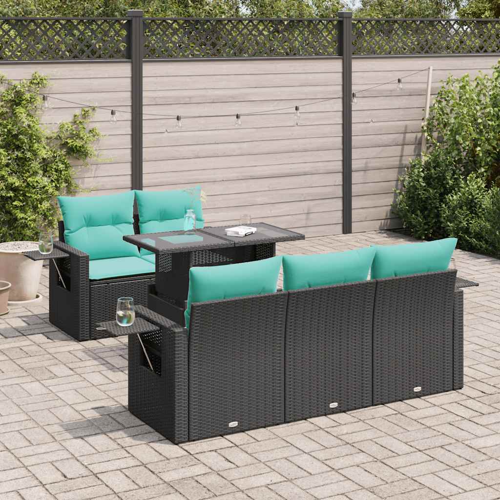 Set Divano Giardino 6 pz con Cuscini Nero Polyrattan Acacia | homemem39