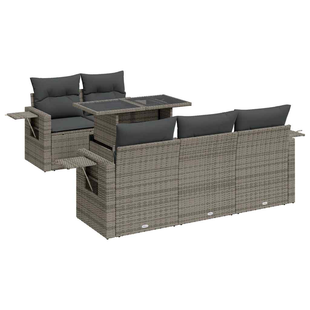 Set Divano da Giardino 6 pz con Cuscini Grigio in Polyrattan - homemem39
