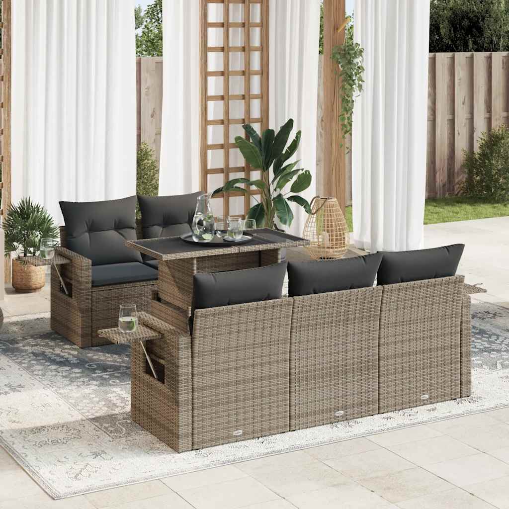 Set Divano da Giardino 6 pz con Cuscini Grigio in Polyrattan - homemem39