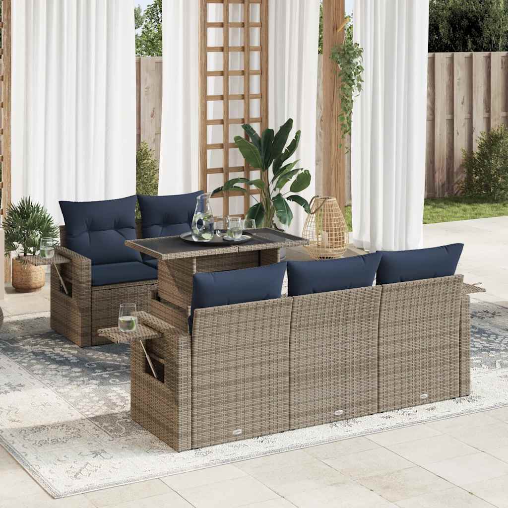 Set Divano da Giardino 6 pz con Cuscini Grigio Polyrattan | homemem39