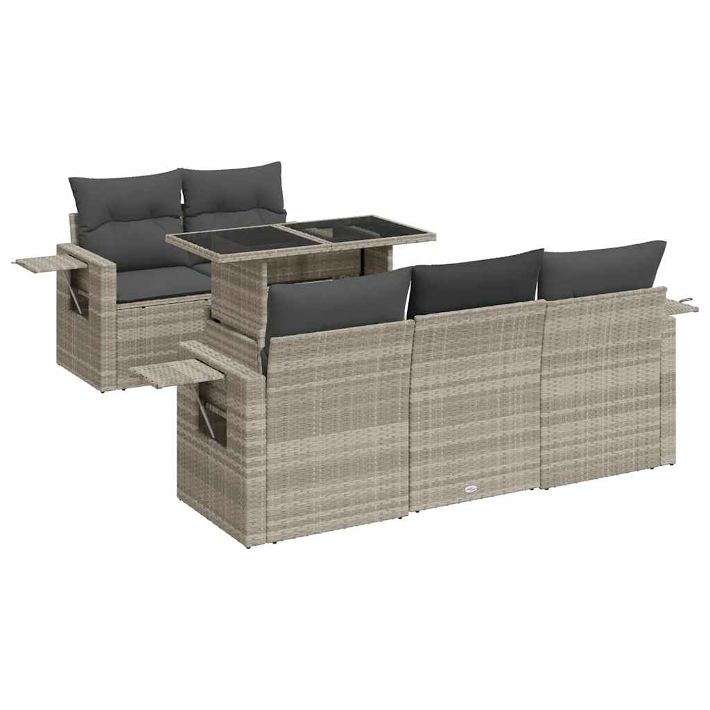 Set Divano da Giardino 6pz con Cuscini Grigio Chiaro Polyrattan | homemem39