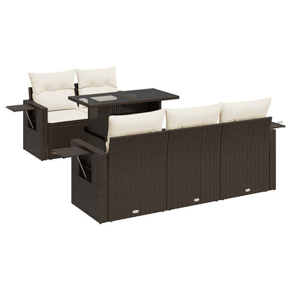 Set Divano da Giardino 6 pz con Cuscini Marrone in Polyrattan | homemem39