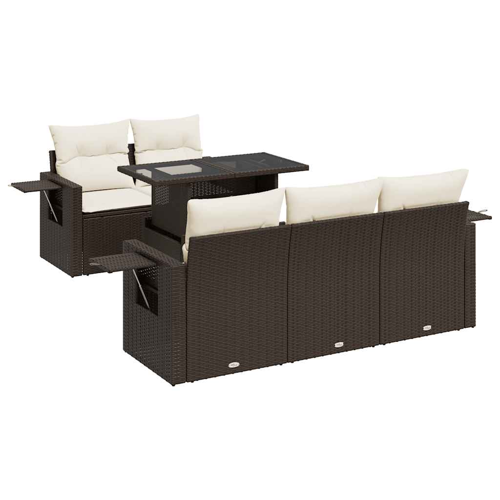 Set Divano da Giardino 6 pz con Cuscini Marrone in Polyrattan - homemem39