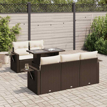 Set Divano da Giardino 6 pz con Cuscini Marrone in Polyrattan - homemem39