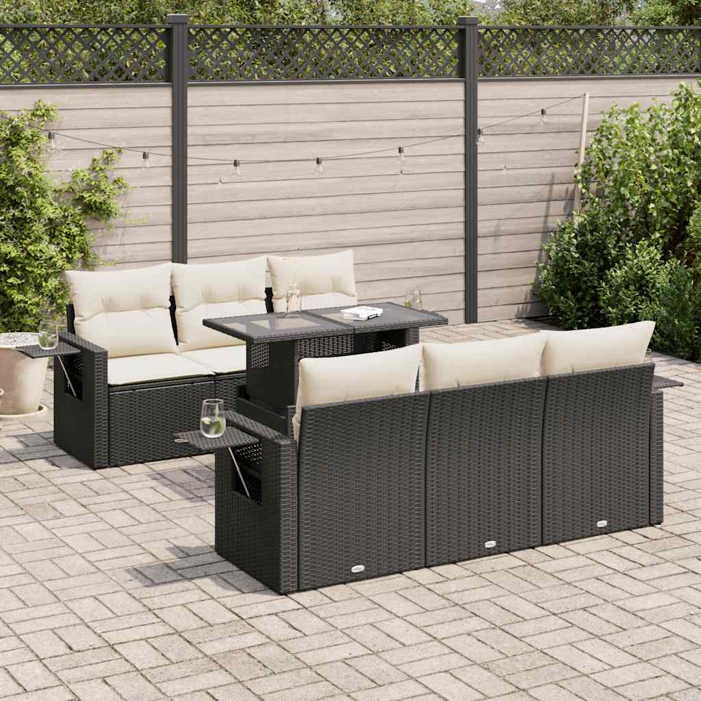 Set Divani da Giardino con Cuscini 7pz Nero Polyrattan | homemem39