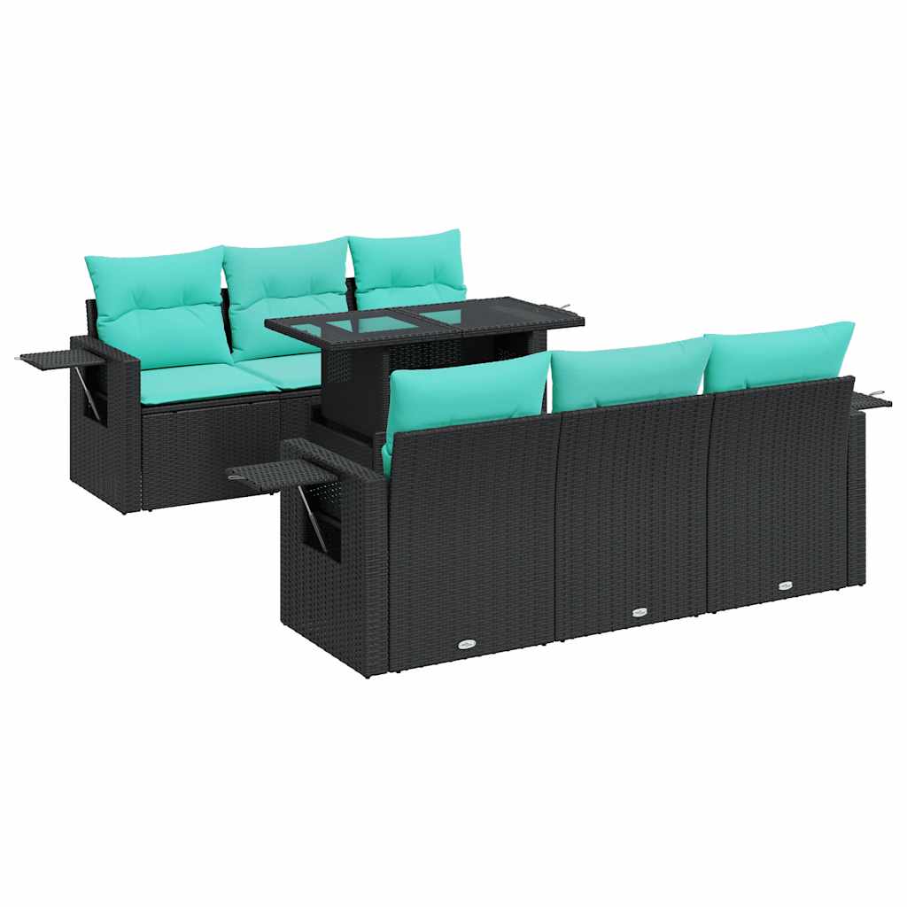 Set Divani Giardino 7 pz con Cuscini Nero Polyrattan Acacia | homemem39