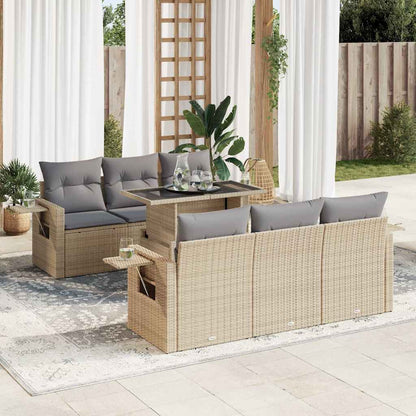 Set Divani da Giardino 7 pz con Cuscini Beige in Polyrattan | homemem39