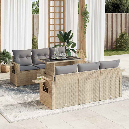 Set Divani da Giardino 7 pz con Cuscini Beige in Polyrattan - homemem39