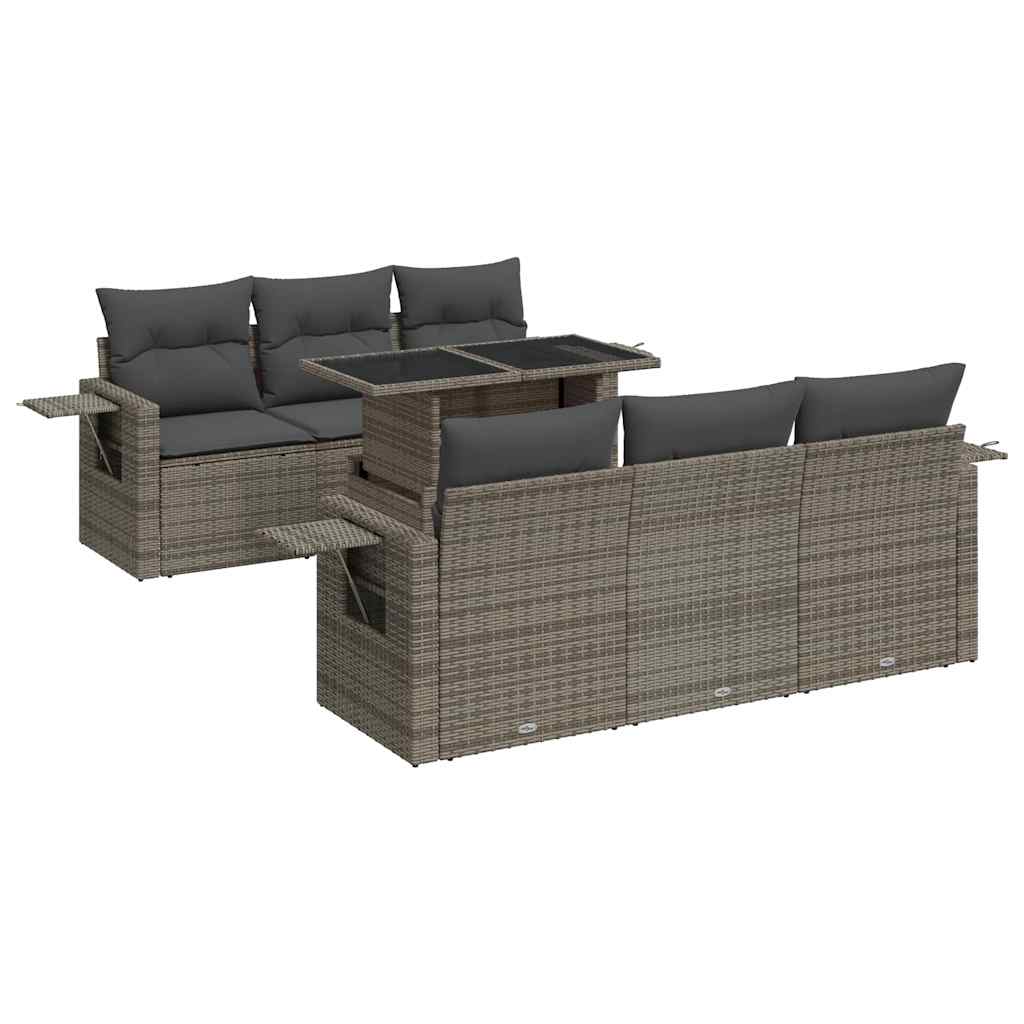 Set Divani da Giardino 7 pz con Cuscini Grigio in Polyrattan - homemem39