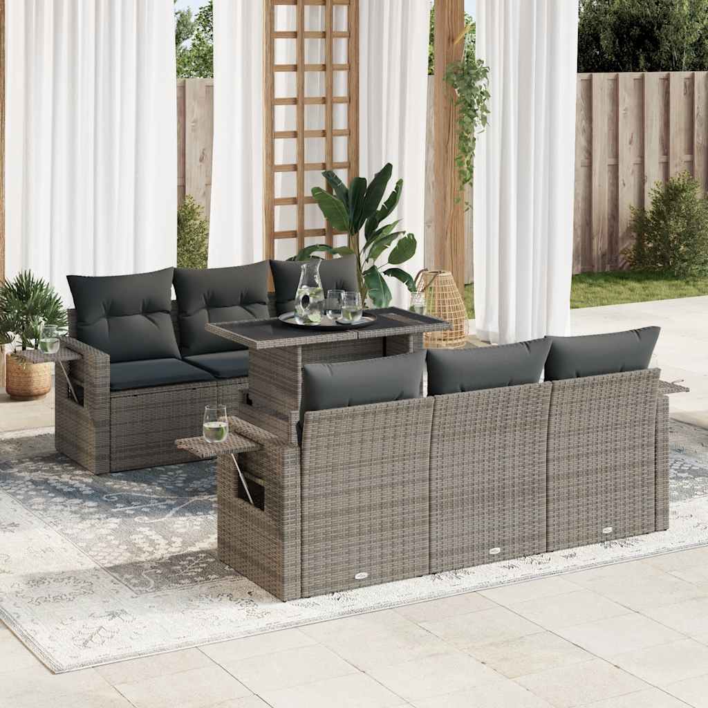Set Divani da Giardino 7 pz con Cuscini Grigio in Polyrattan - homemem39
