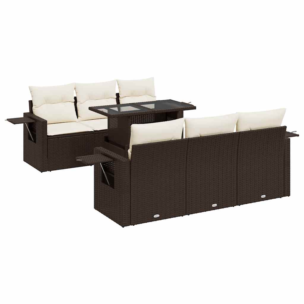 Set Divani da Giardino 7 pz con Cuscini Marrone in Polyrattan - homemem39