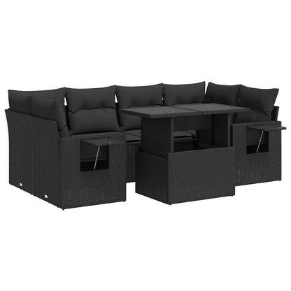 Set Divani da Giardino con Cuscini 7pz Nero Polyrattan | homemem39