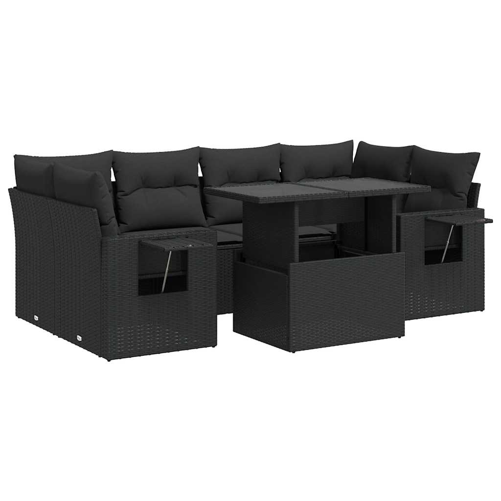 Set Divani da Giardino con Cuscini 7pz Nero Polyrattan - homemem39