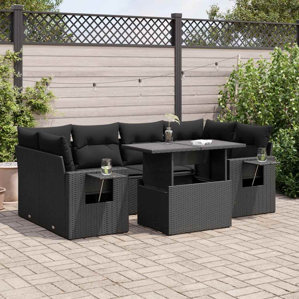 Set Divani da Giardino con Cuscini 7pz Nero Polyrattan | homemem39