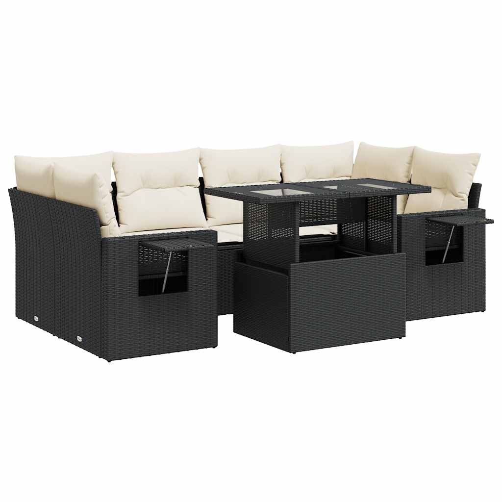 Set Divani da Giardino con Cuscini 7pz Nero Polyrattan | homemem39