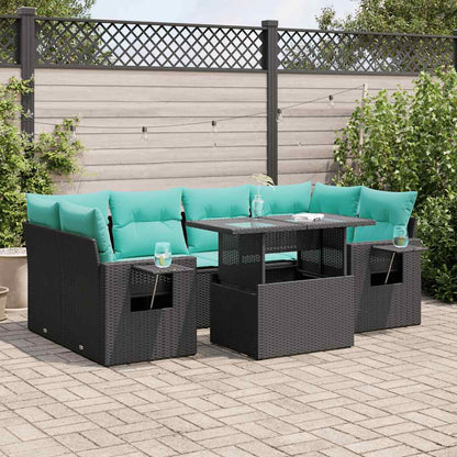 Set Divani Giardino 7 pz con Cuscini Nero Polyrattan Acacia | homemem39