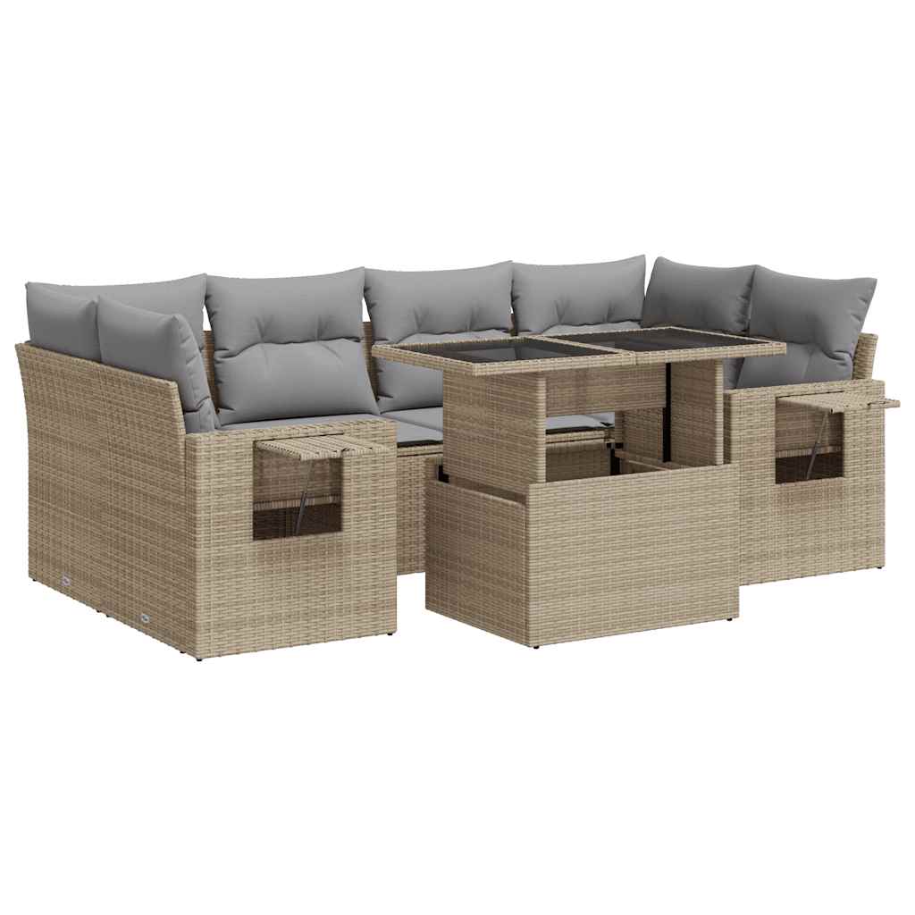 Set Divani da Giardino 7 pz con Cuscini Beige in Polyrattan | homemem39