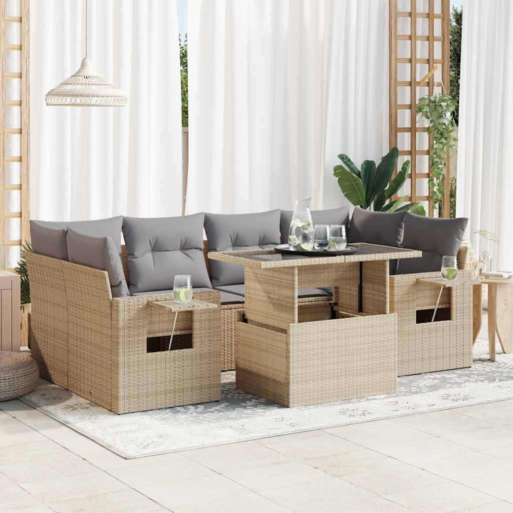 Set Divani da Giardino 7 pz con Cuscini Beige in Polyrattan - homemem39