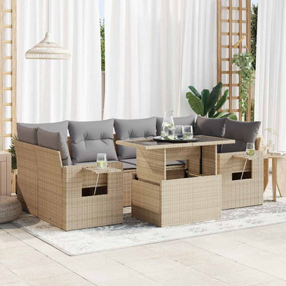 Set Divani da Giardino 7 pz con Cuscini Beige in Polyrattan - homemem39