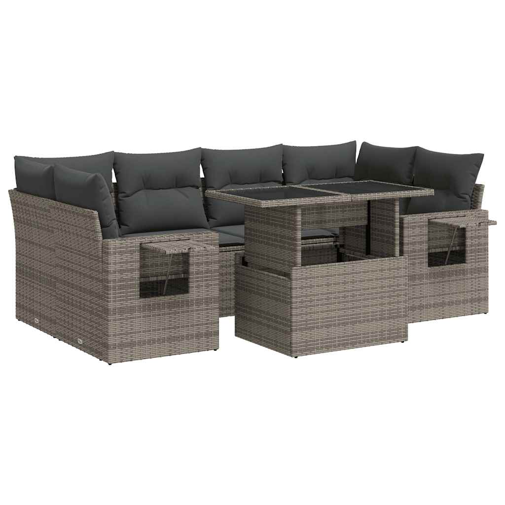 Set Divani da Giardino 7 pz con Cuscini Grigio in Polyrattan - homemem39