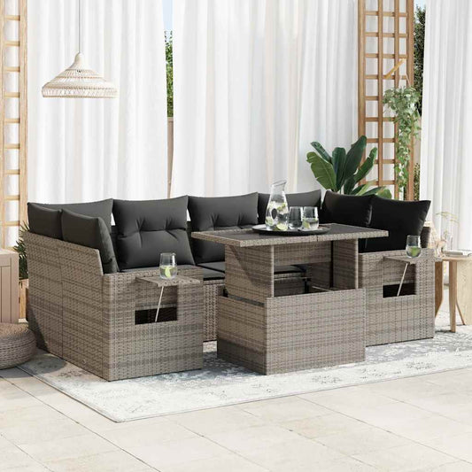 Set Divani da Giardino 7 pz con Cuscini Grigio in Polyrattan - homemem39