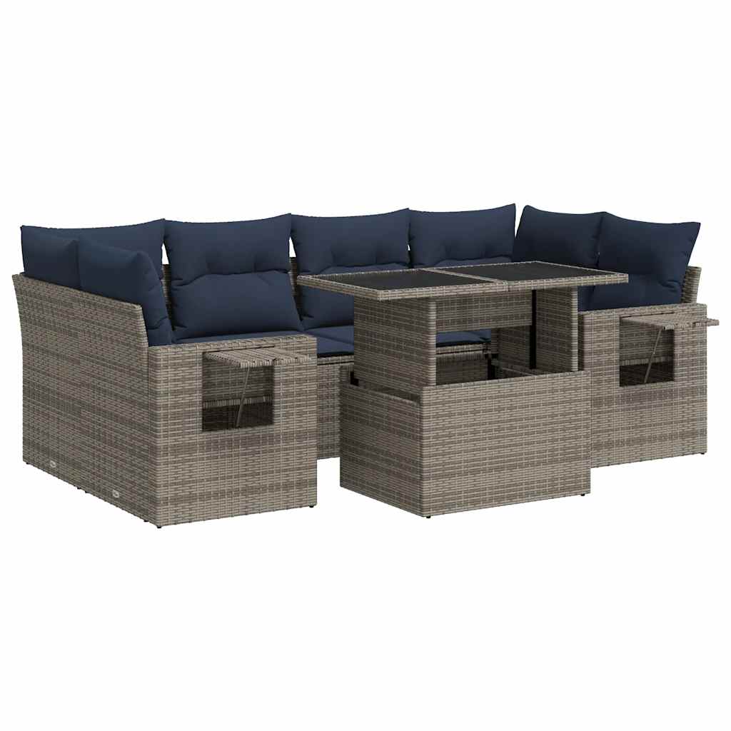 Set Divani da Giardino con Cuscini 7pz Grigio Polyrattan | homemem39