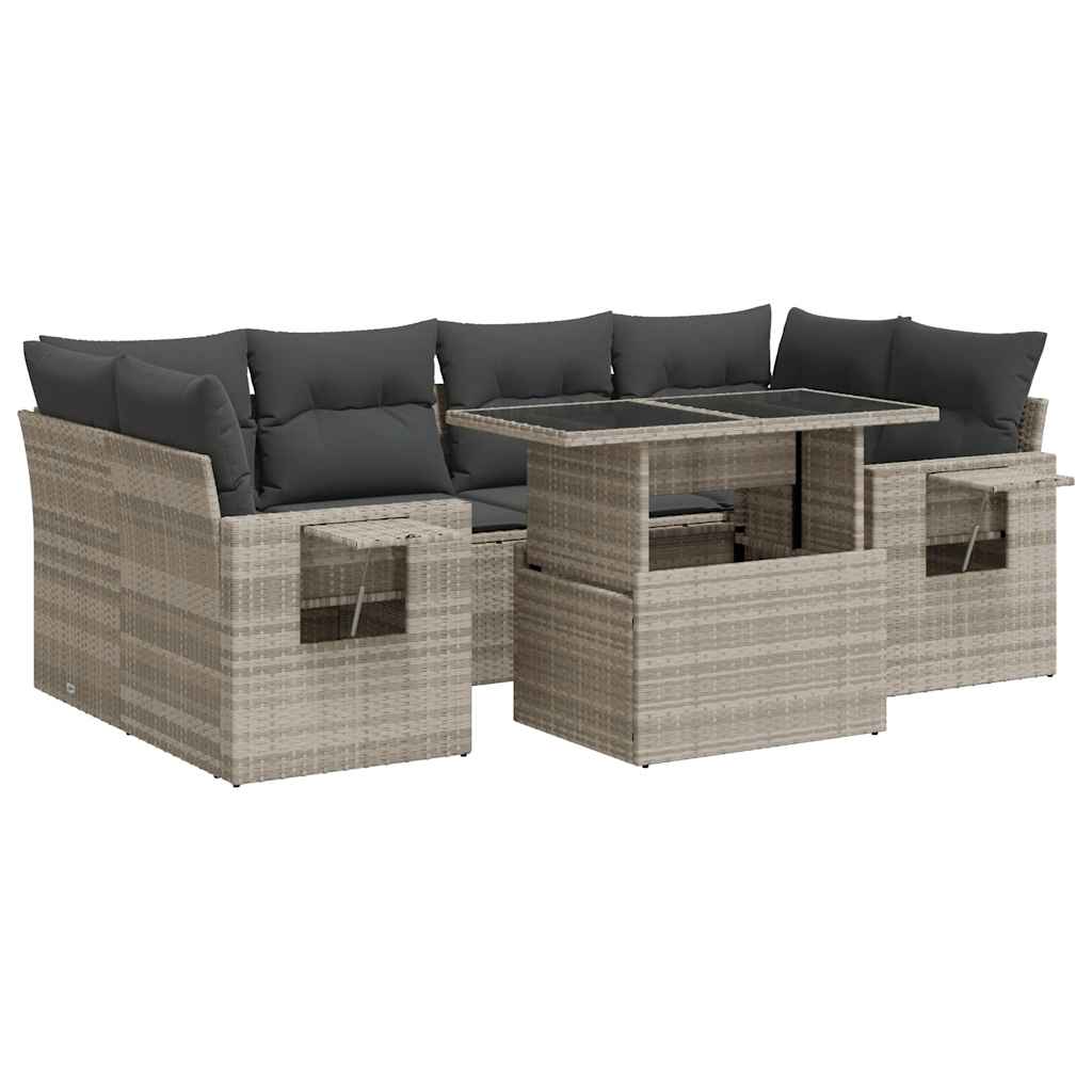 Set Divani da Giardino 7pz con Cuscini Grigio Chiaro Polyrattan | homemem39