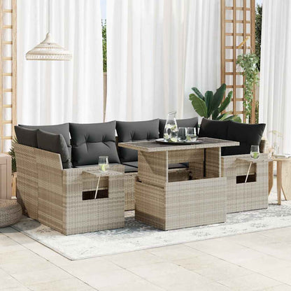 Set Divani da Giardino 7pz con Cuscini Grigio Chiaro Polyrattan | homemem39