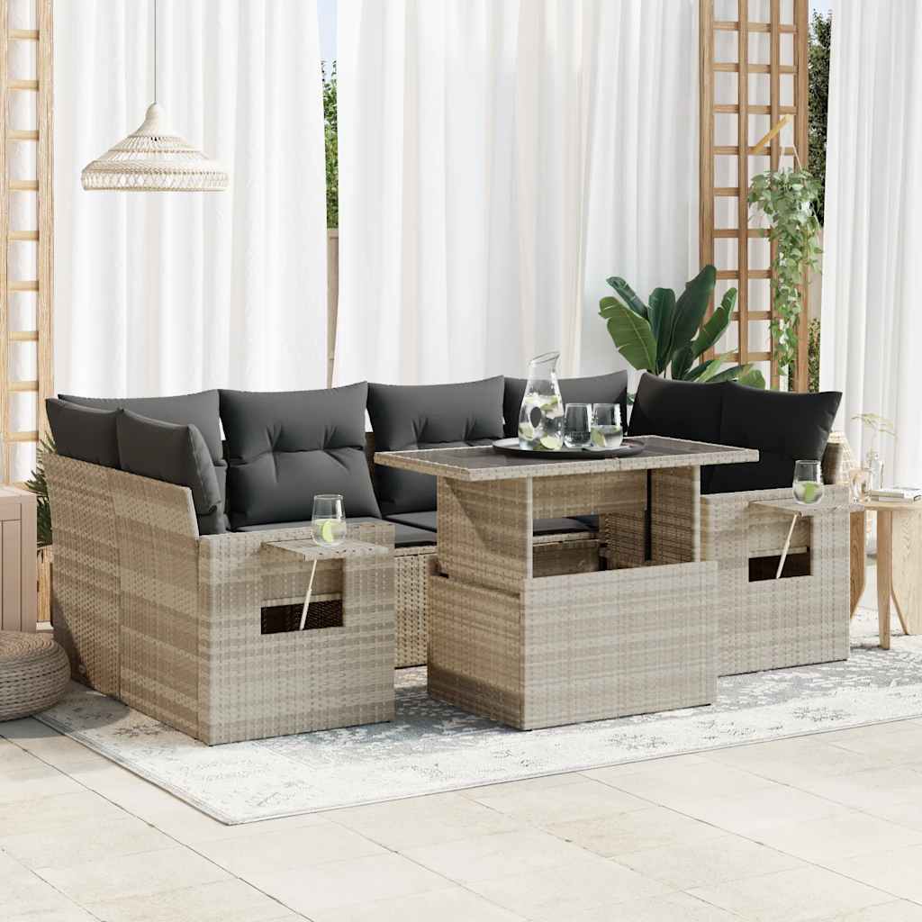Set Divani da Giardino 7pz con Cuscini Grigio Chiaro Polyrattan - homemem39