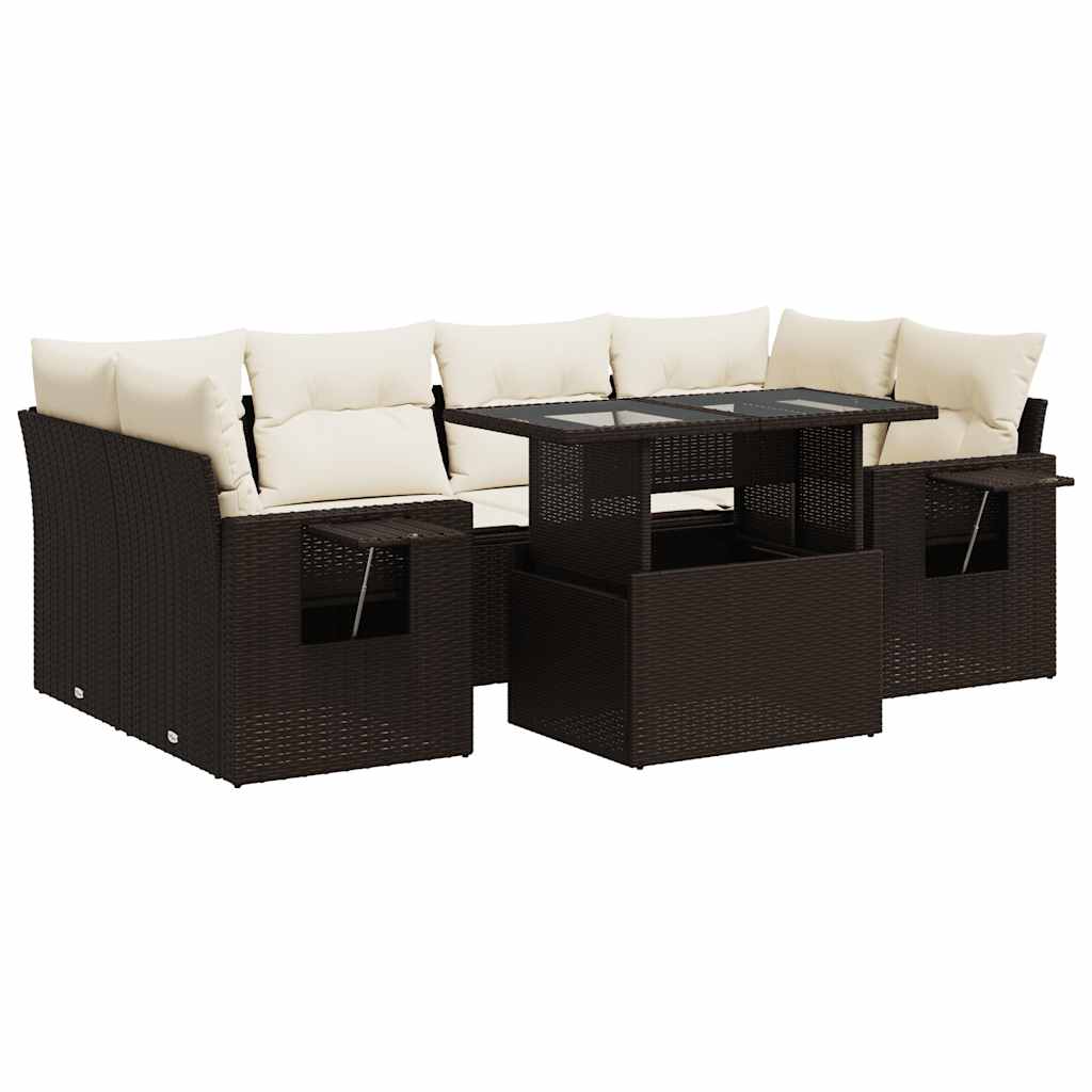 Set Divani da Giardino 7 pz con Cuscini Marrone in Polyrattan - homemem39