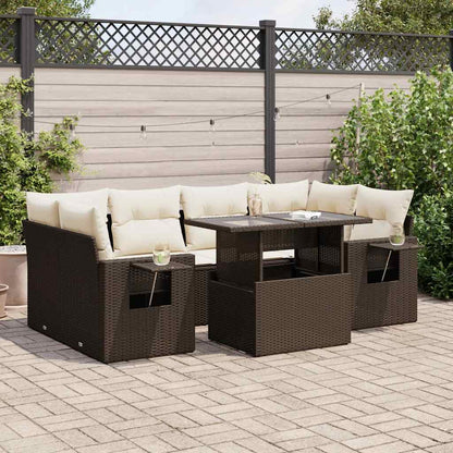 Set Divani da Giardino 7 pz con Cuscini Marrone in Polyrattan - homemem39