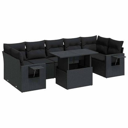 Set Divani da Giardino con Cuscini 8 pz Nero in Polyrattan - homemem39