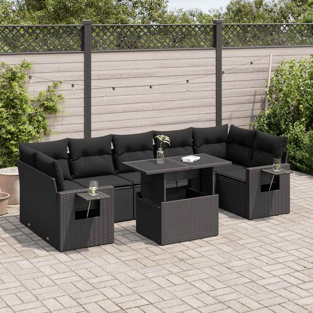 Set Divani da Giardino con Cuscini 8 pz Nero in Polyrattan - homemem39