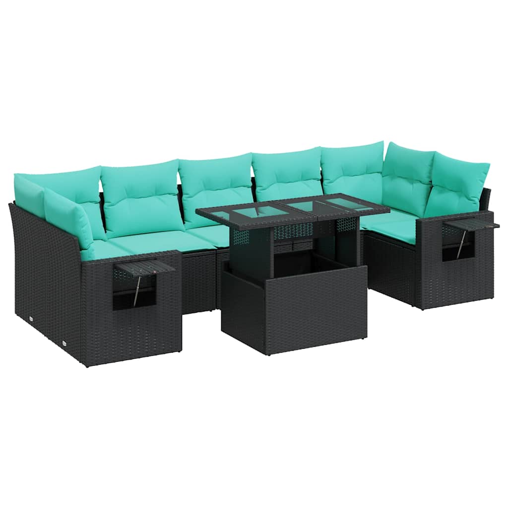 Set Divani Giardino 8 pz con Cuscini Nero Polyrattan Acacia | homemem39
