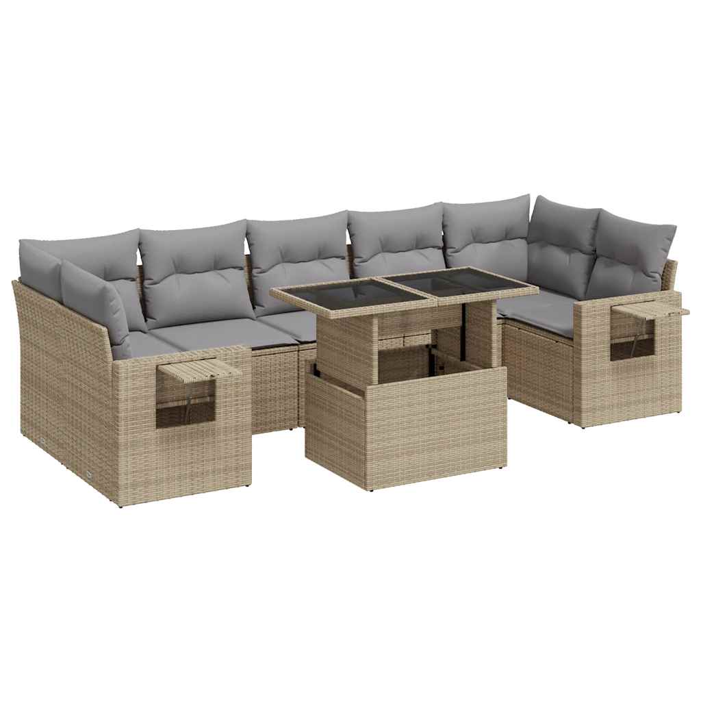 Set Divano da Giardino 8 pz con Cuscini Beige in Polyrattan - homemem39