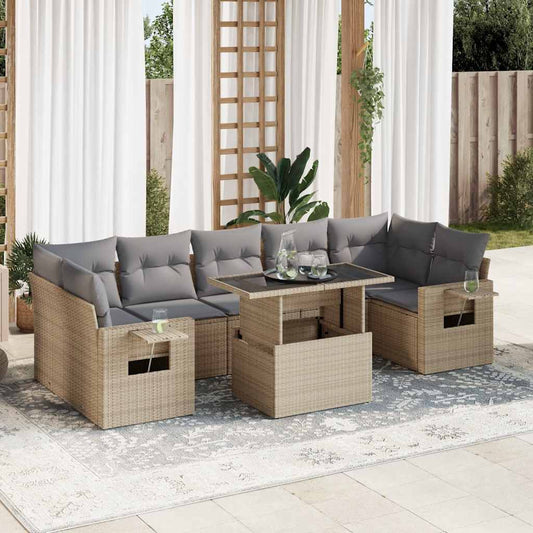 Set Divano da Giardino 8 pz con Cuscini Beige in Polyrattan - homemem39