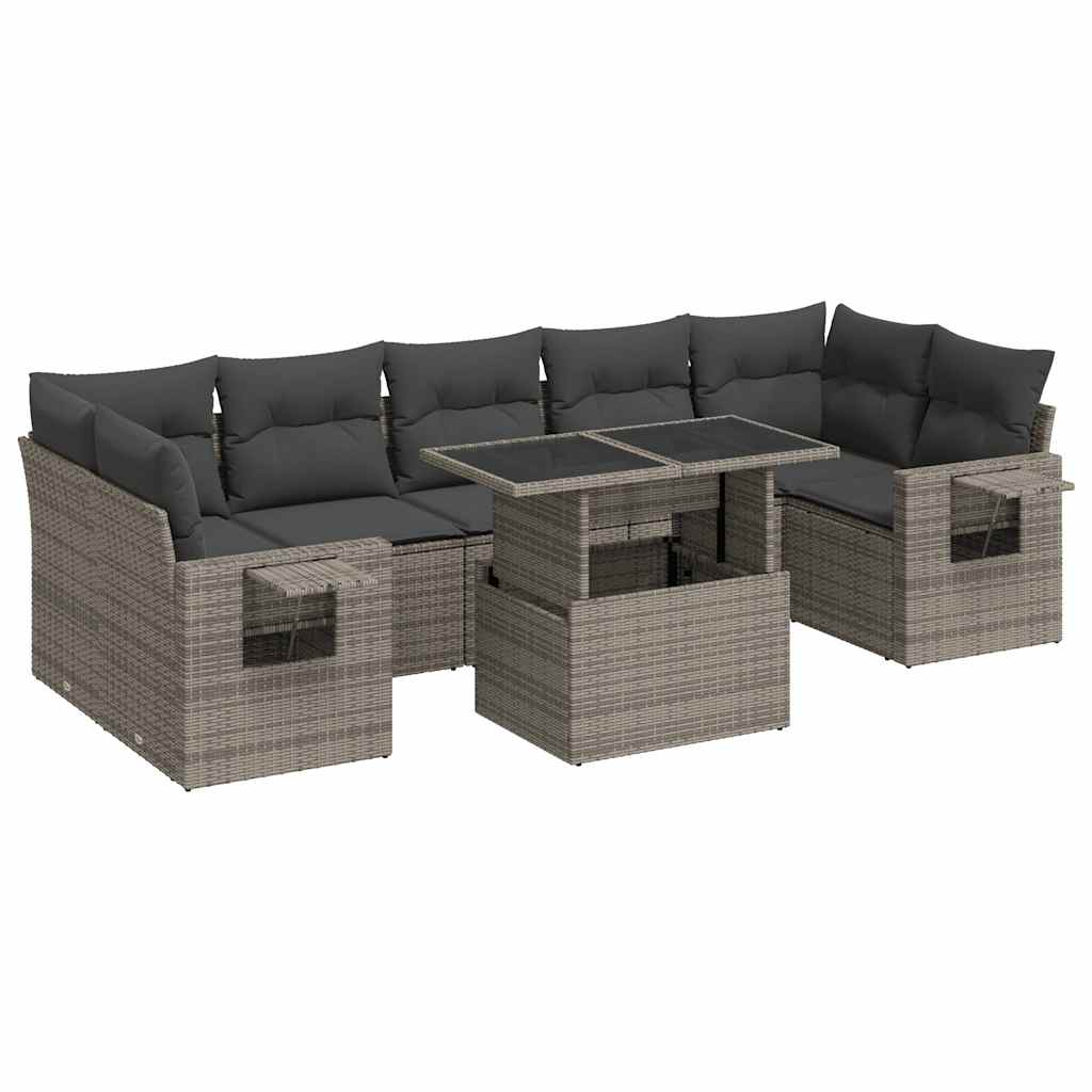 Set Divano da Giardino 8 pz con Cuscini Grigio in Polyrattan - homemem39