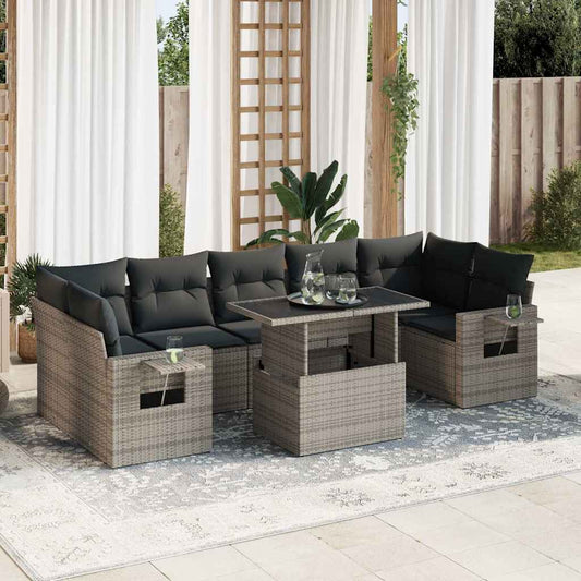 Set Divano da Giardino 8 pz con Cuscini Grigio in Polyrattan - homemem39