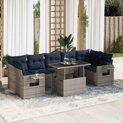 Set Divani da Giardino con Cuscini 8 pz Grigio Polyrattan Acacia | homemem39